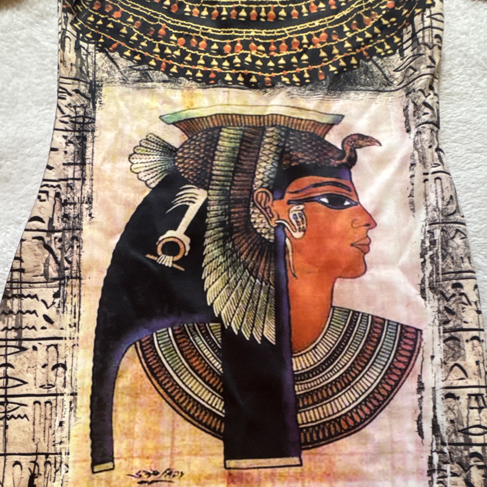 Love J Women’s M Black Bodycon Cleopatra Egyptian Graphic 3/4 Lace-Up Dress