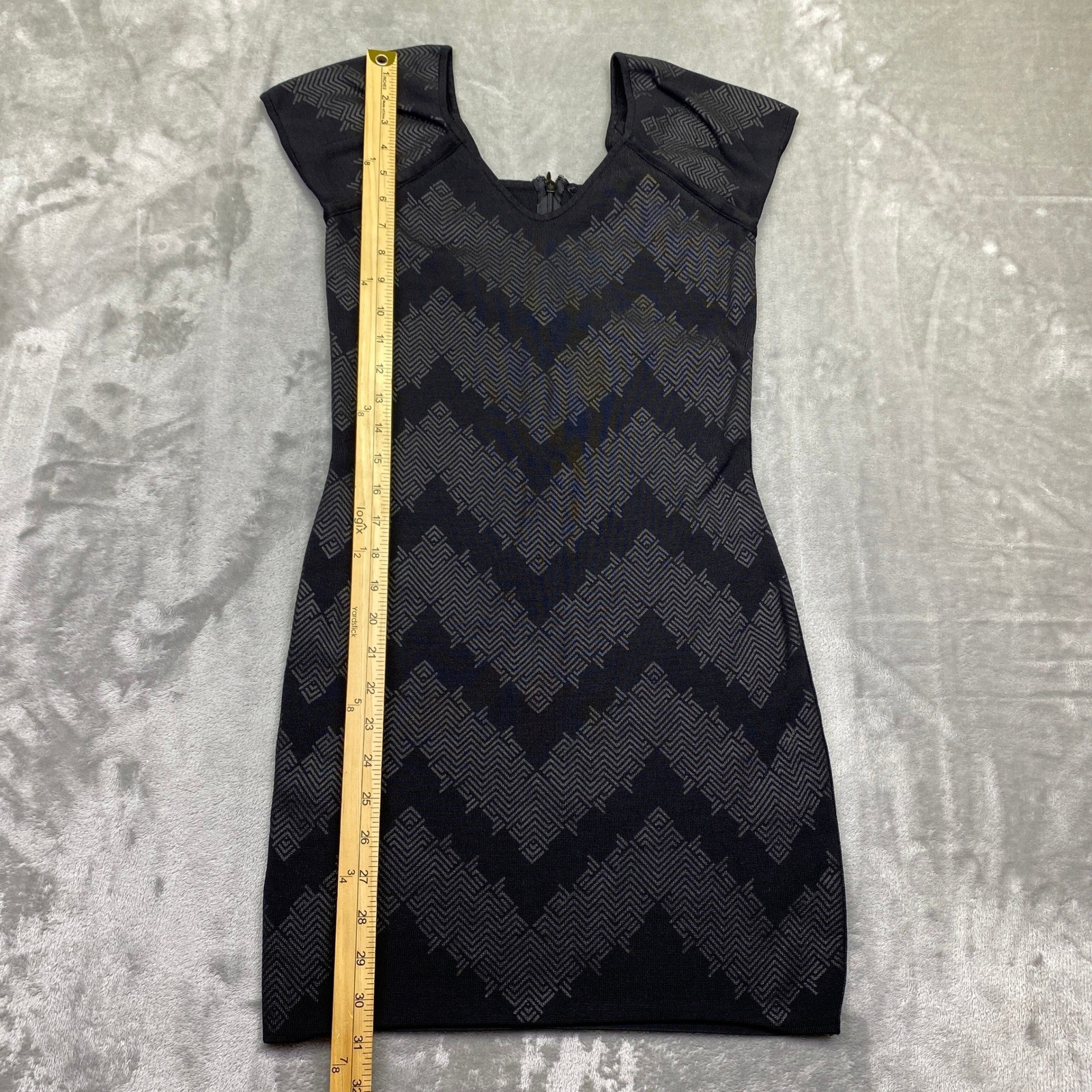 Armani Exchange Black Zigzag Knit Cap Sleeve Sheath Dress M Cocktail Festive
