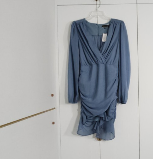 NWT Blue Blush Dress Womens Size M Blue Long Sleeve Shimmer Dress