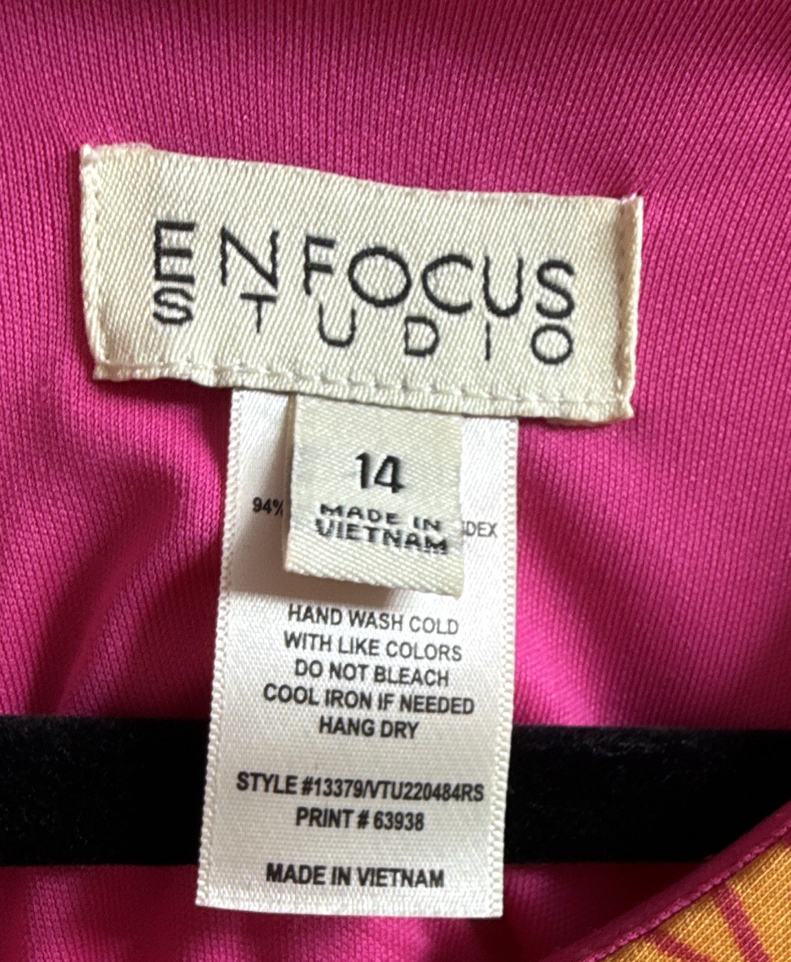Enfocus Studio Pink Yellow Floral Scoop Neck Sheath Knit Stretch Dress Sz 14