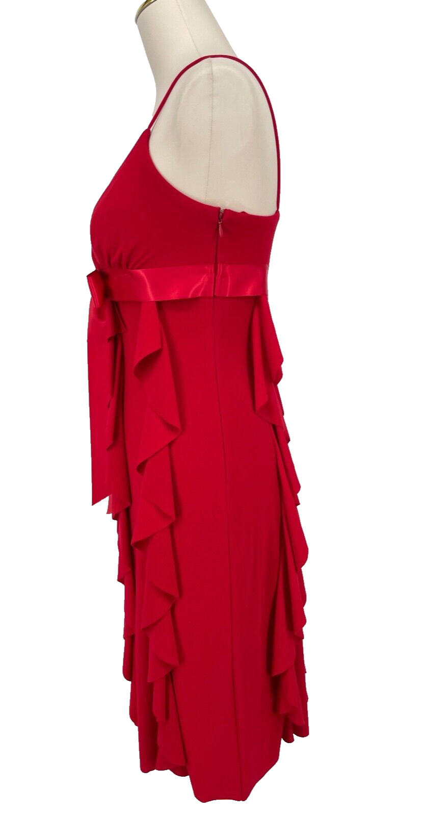 VTG CACHE women size 4 Red Spaghetti Strap ruffle Dress v-neck stretchy Y2K 90’s