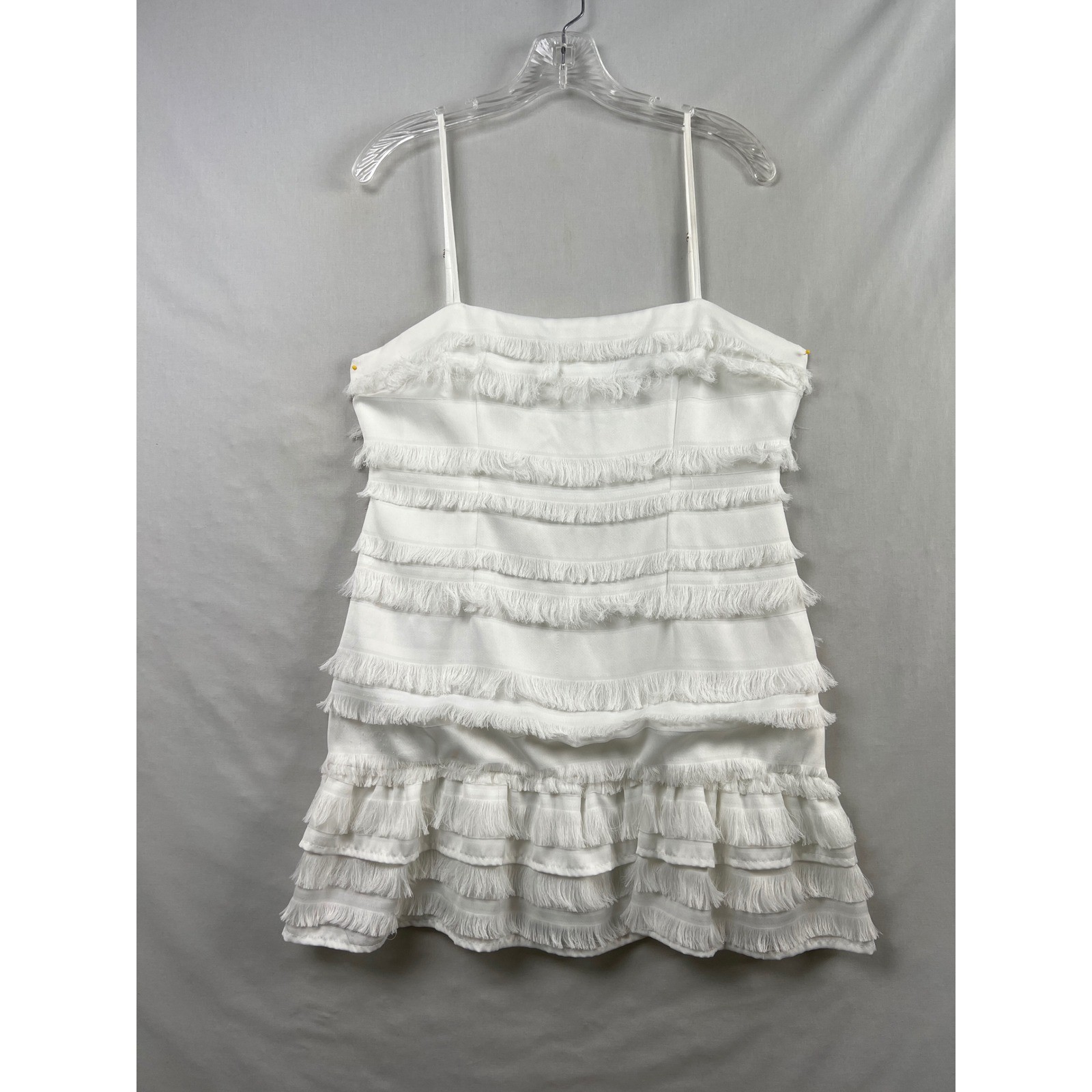 Polly Fringe Mini Dress Womens 10 White Tiered Spaghetti Strap 18418