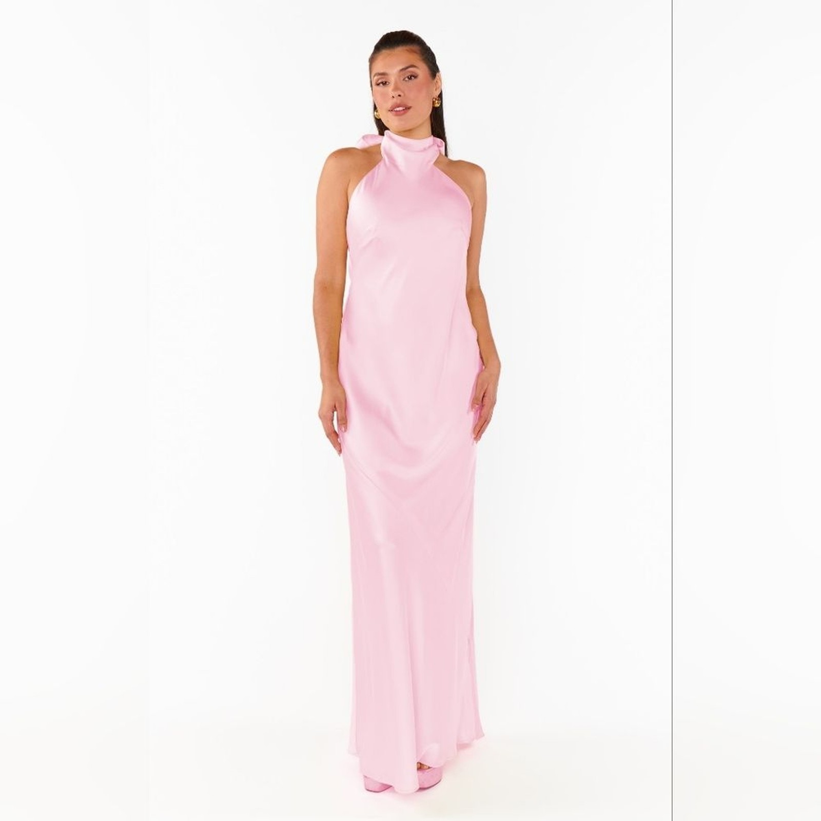 Show Me Your MUMU Lisa Maxi Light Pink Luxe Satin Dress L Wedding Party Prom