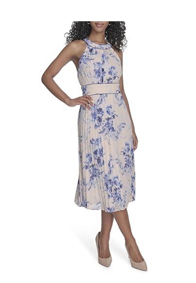 Calvin Klein Floral Blue Chiffon midi Dress NWT Women’s SZ 6