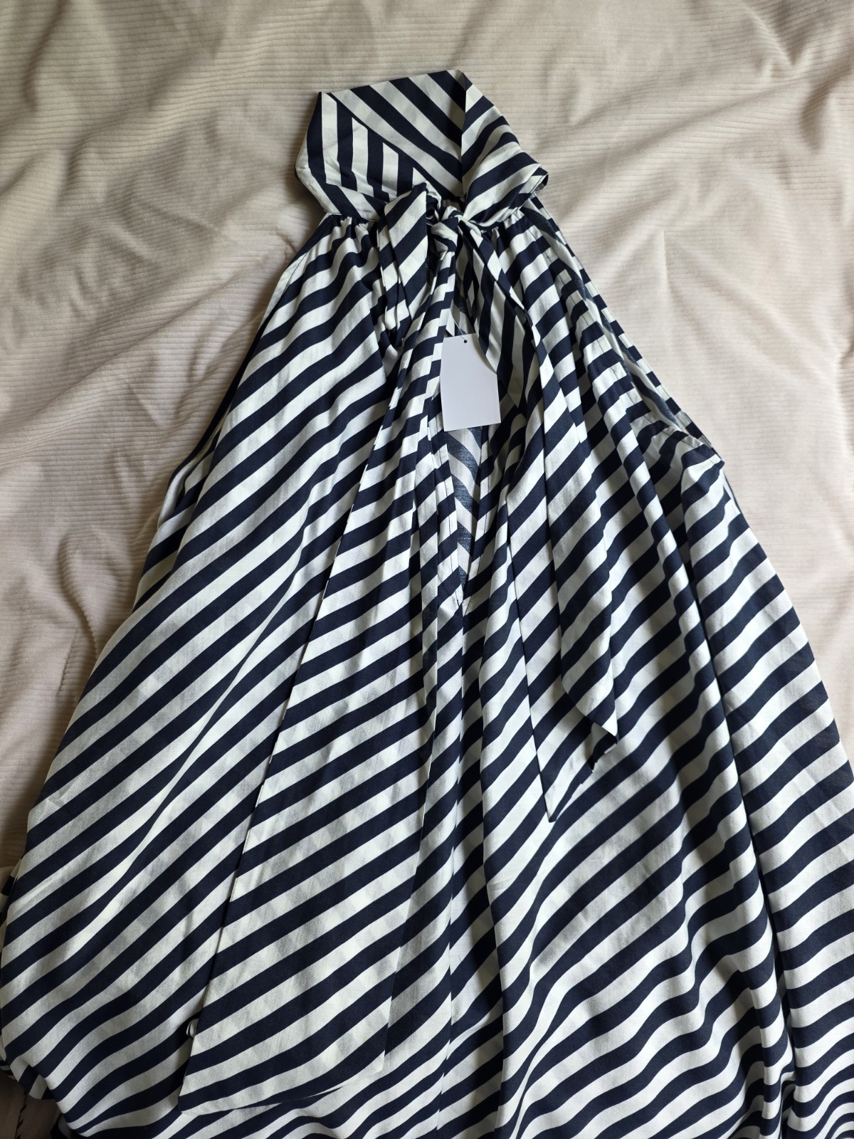 H&M tie-detail A-line dress Navy blue/striped cream BNWT NO XS available!