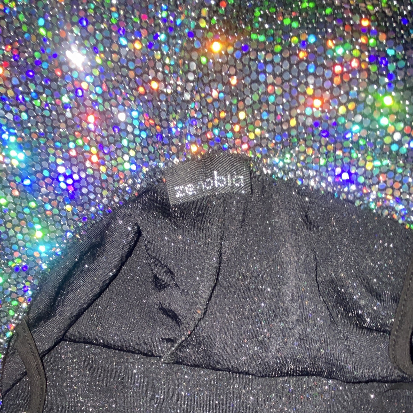 Zenobia Multicolor Glitter Cowl Neck Strappy Stretch Mini Dress Size S
