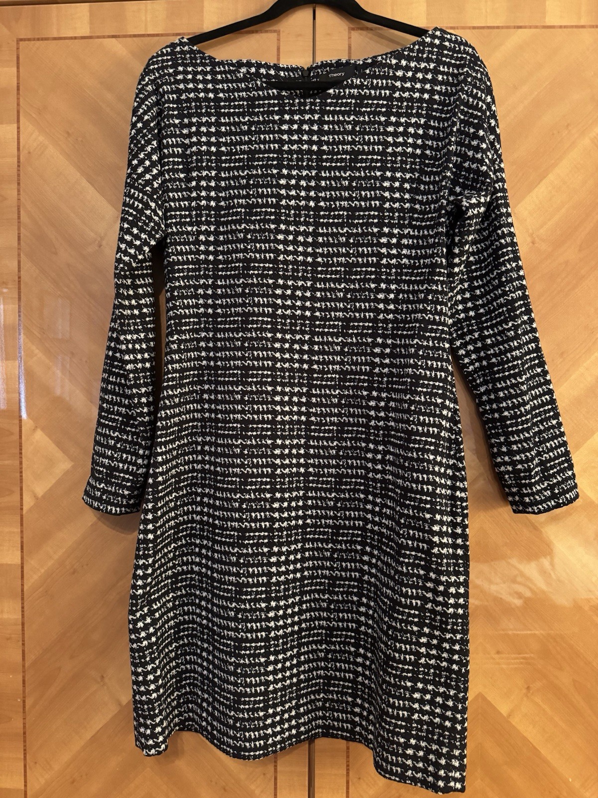 Theory Stretch Jacquard Long Sleeve Dress Black/White, Size l, NWT, MRSP $355