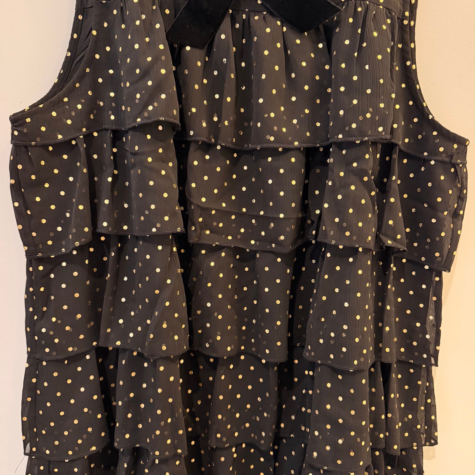 J.Crew Factory Polka Dot Tiered Chiffon Dress LBD Velvet Bow Date Trip CP905 NWT