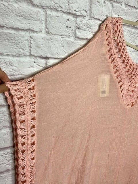 Large/XL/1X/2X New Soft Peach Gauze Crocheted Lace Beach Cover-Up Top Dress 50$