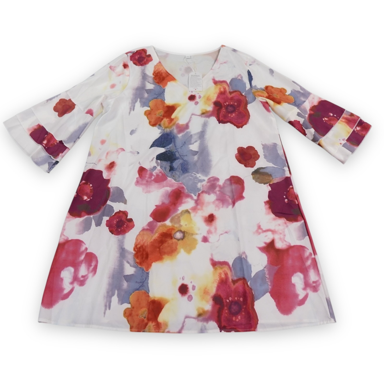 Made with Love Floral Watercolor Tunic Dress 3/4 Ruffle Sleeve Boho Poet – XXL