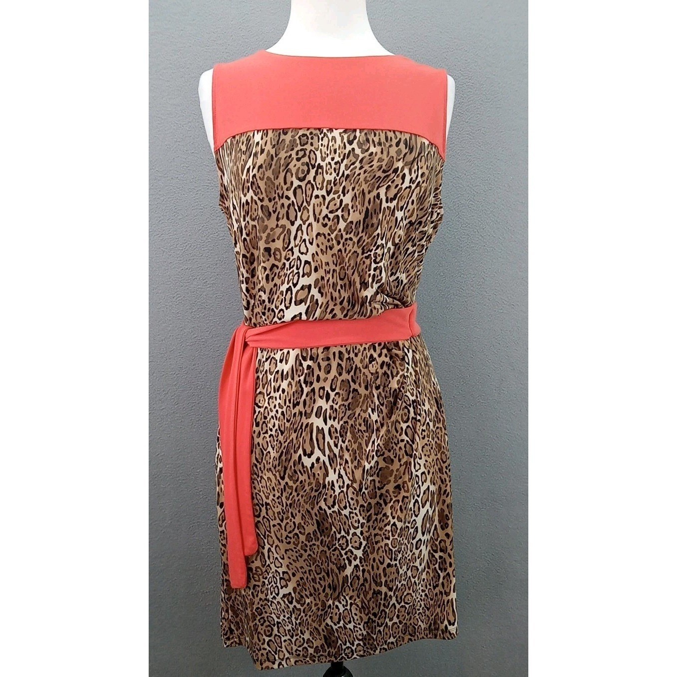 New York & Company Jersey Dress Women Size L Animal Print Boho Chic Knee Length