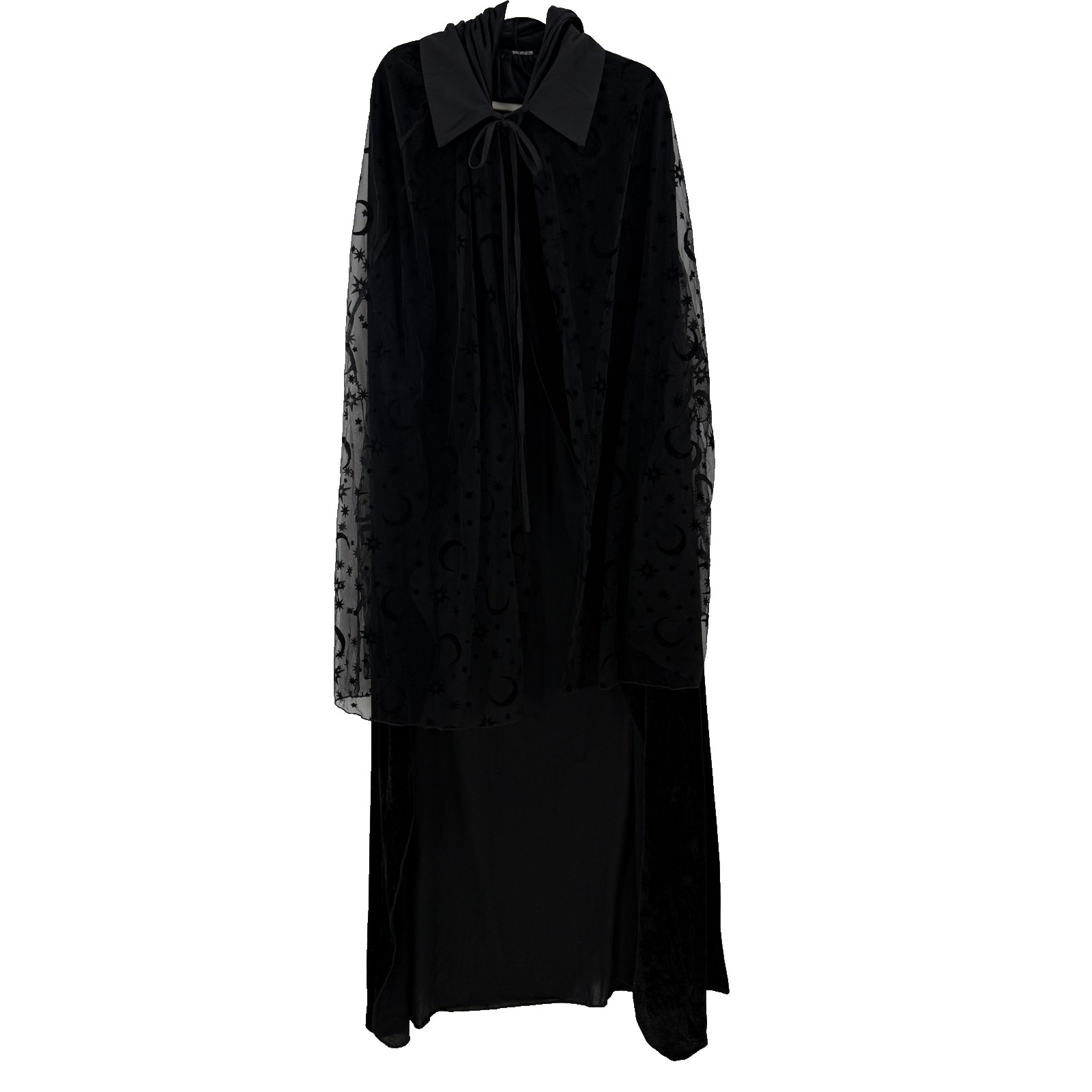 Black Whimsigoth Gothic Cape Dress Set Sheer Celestial Moon Stars Witchy RenFair