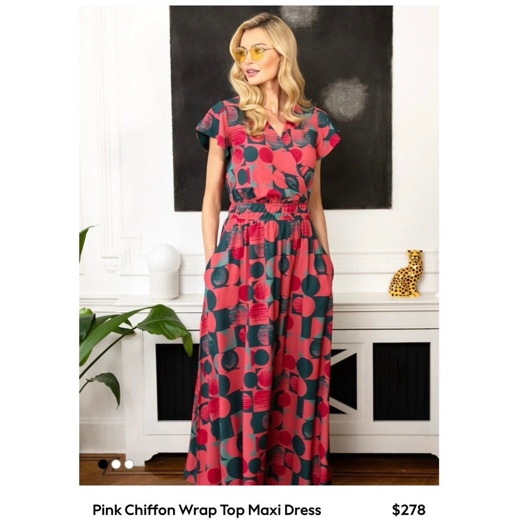 HotSquash Pink Chiffon Wrap Top Maxi Dress