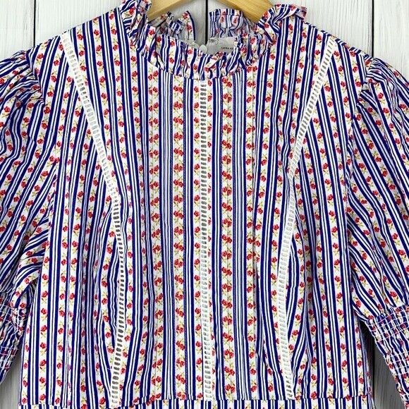 Laura Ashley Prairie Dress Floral Spring Cottagecore Homestead 100% Cotton Blue
