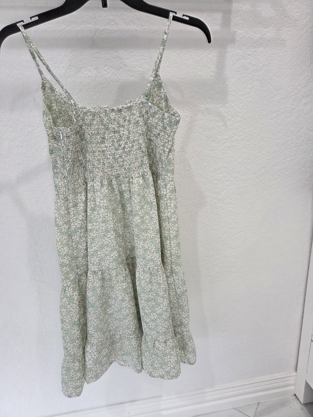 Sage Green Floral Mini Dress | Size Small | Smocked Back | Cottagecore