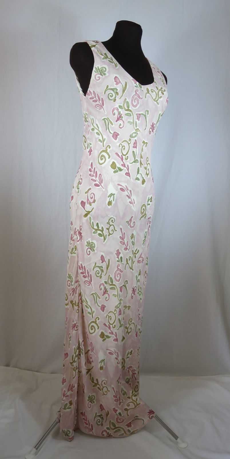 Tessuto Long Pink Floral Lined Rayon Maxi Dress Sleeveless Scoop Neck XS