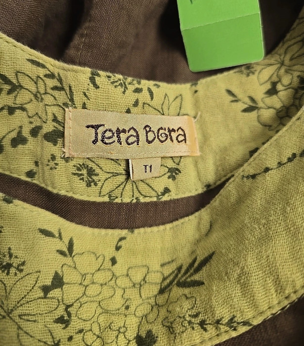 Tera Bora 2 Pc Boho Lagenlook Brown Green Linen Blend Dress Jacket Set T1