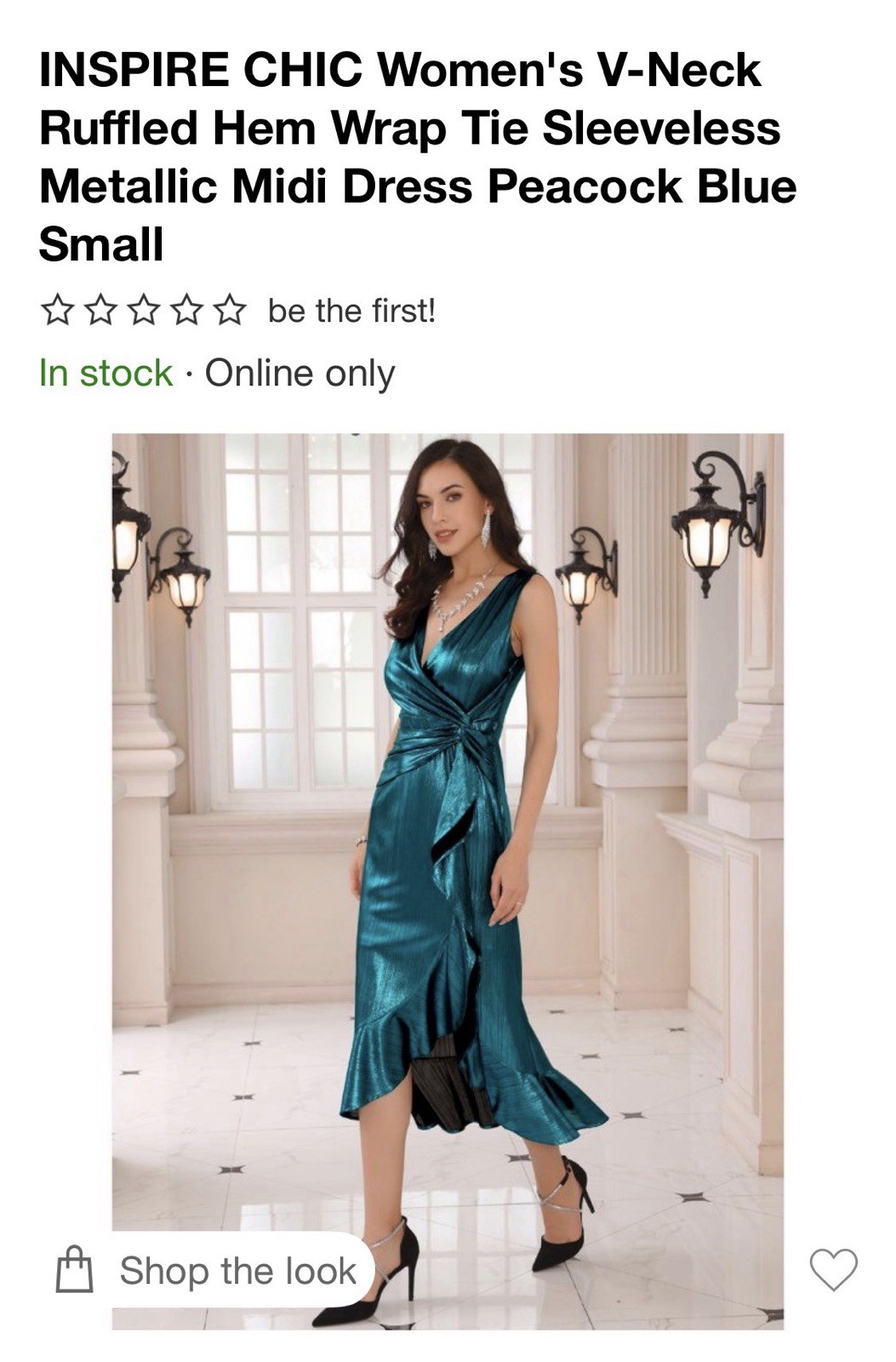 INSPIRE CHIC Peacock Blue Metallic Wrap Midi Dress V-Neck Sleeveless XXL
