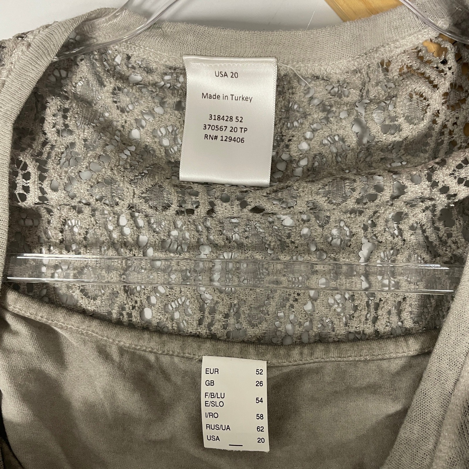 Boho Embroidered Tunic Dress Womens 20 Gray Lace Crochet Lagenlook Cottage