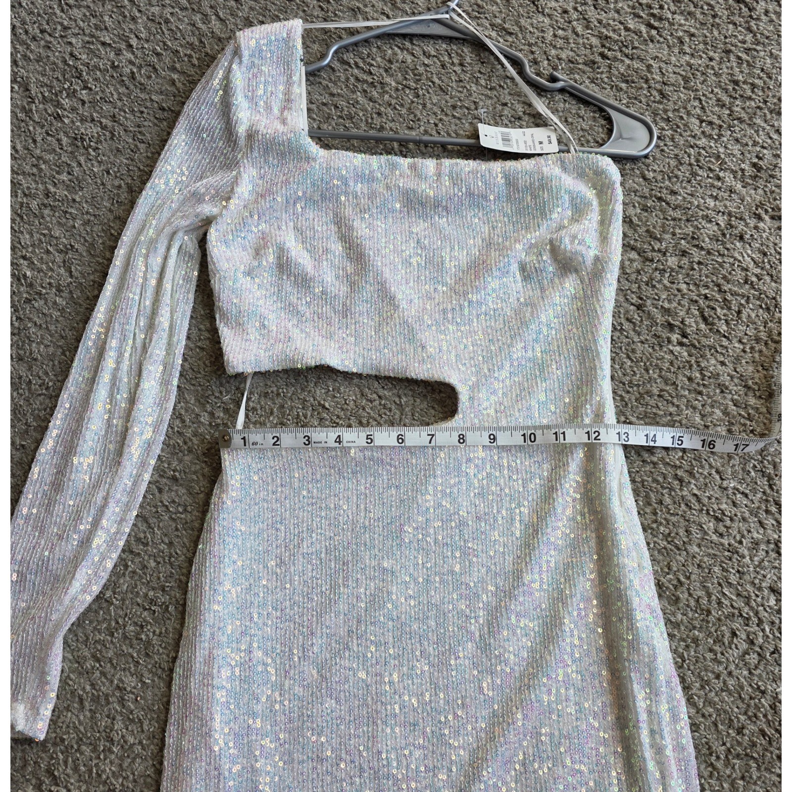 Windsor White Iridescent Sequin One Shoulder Cutout Mini Dress NWT Medium