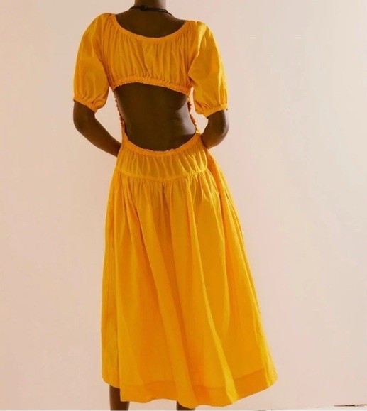 Free People Moonlight Midi Tangerine Open Back Maxi Dress Size Small