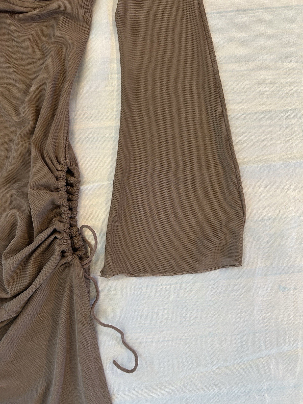 Edikted Brown Ruched Drawstring Mesh Bodycon Mini Dress Square Neck S Women