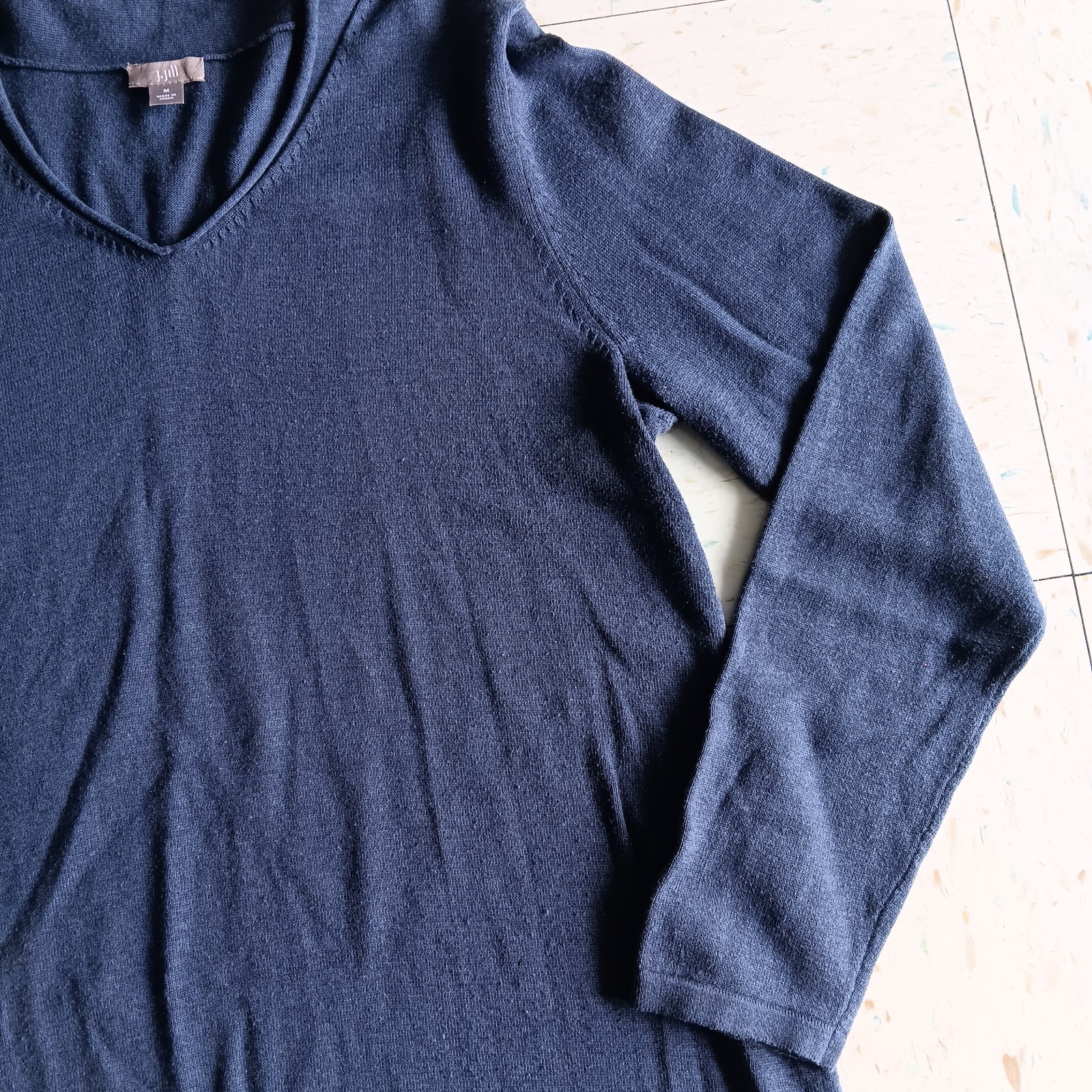 J Jill Sweater Dress M Blue M V- Neck Long Sleeve Stretch