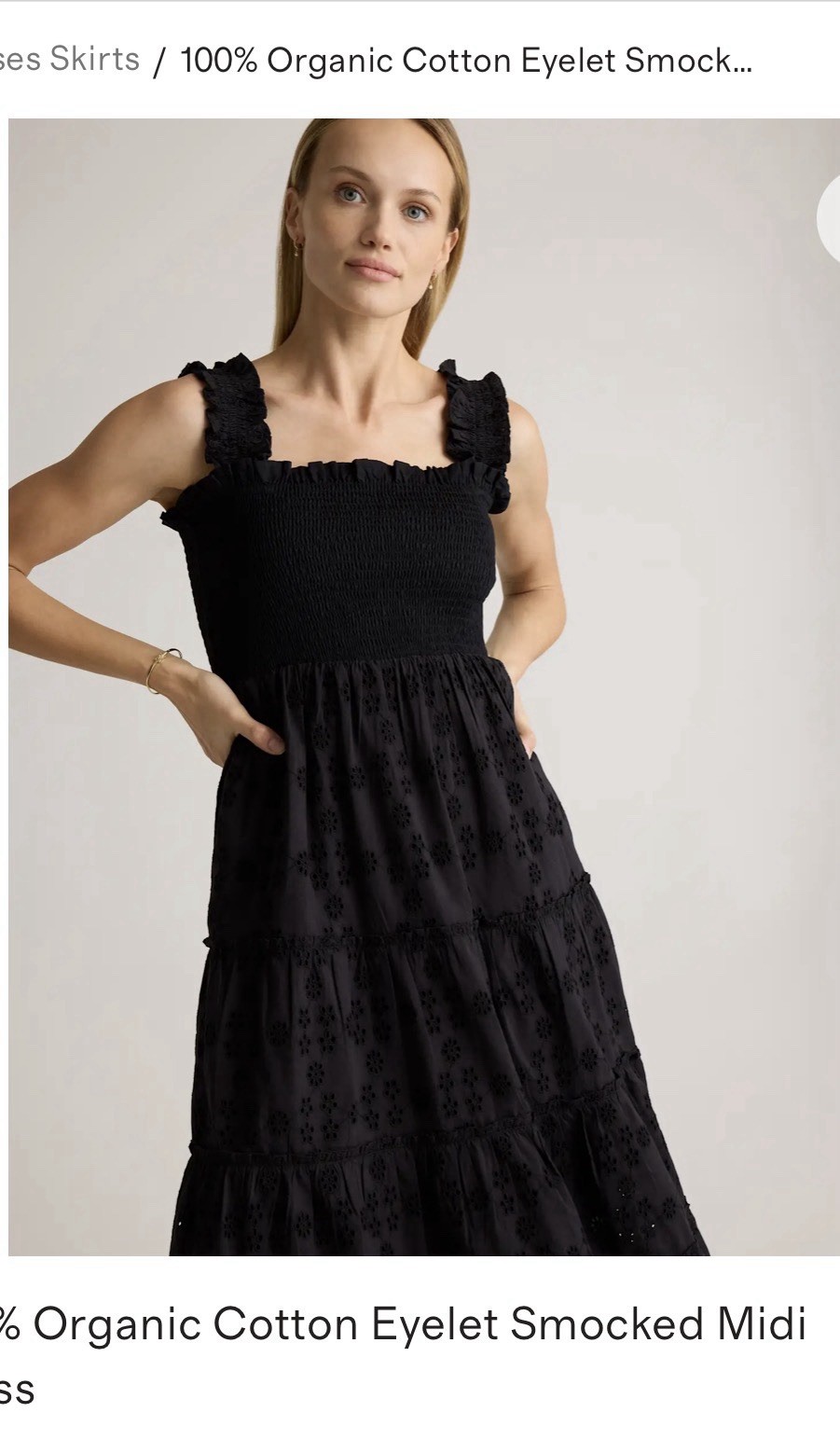 NWT Quince Sz Small Black Eyelet Smocked Dress