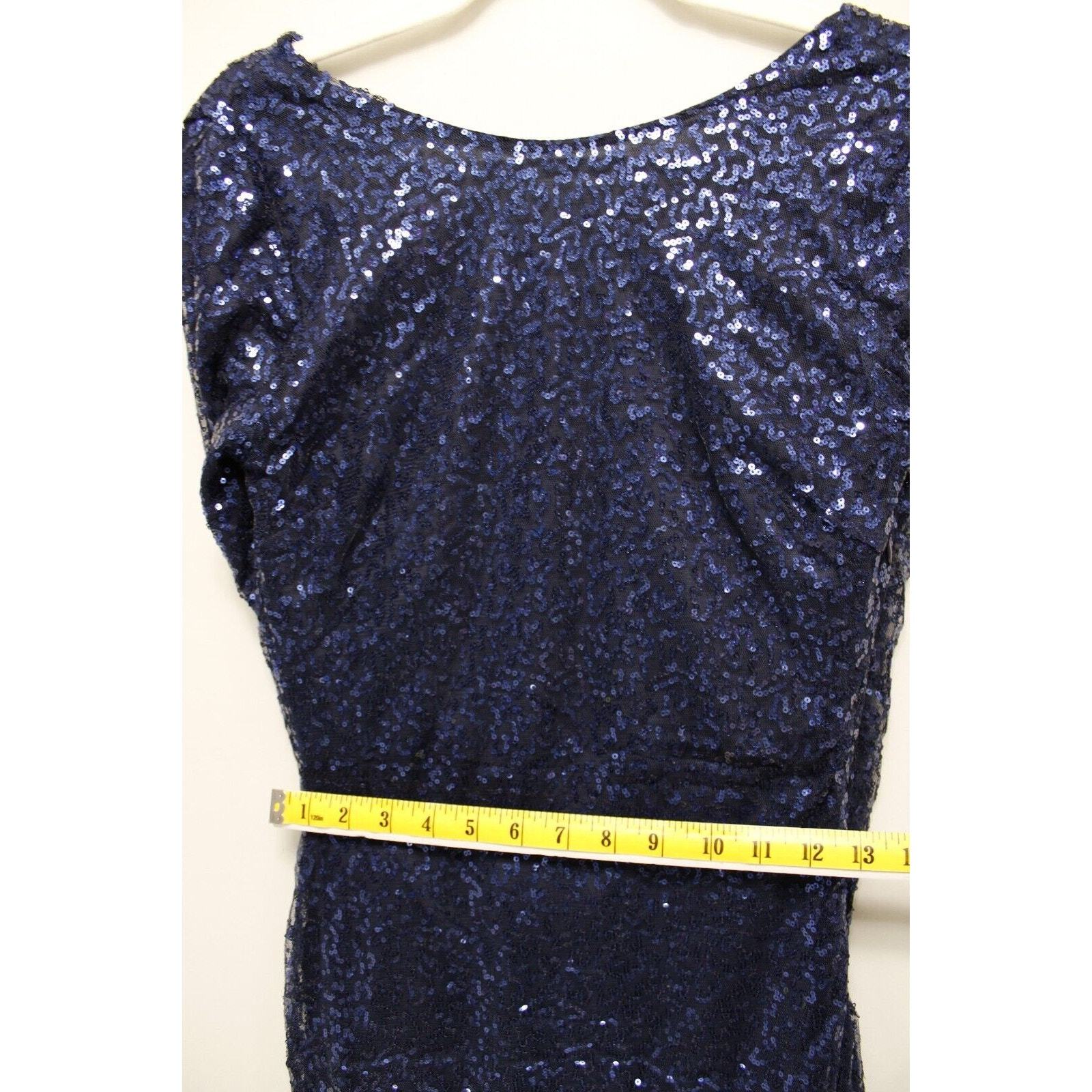 Club L Bodycon All Over Sequin Short Dress Women 8 Open Cowl Back Side Zip Blue