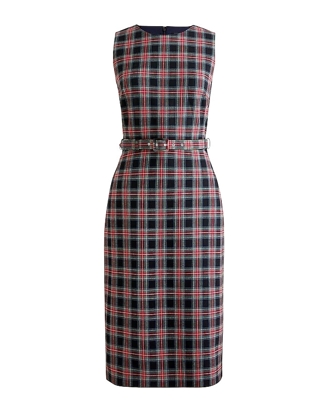 NWT J.CREW Belted Sheath Dress in Black Stewart Tartan SZ 0 Pockets $198 Festive