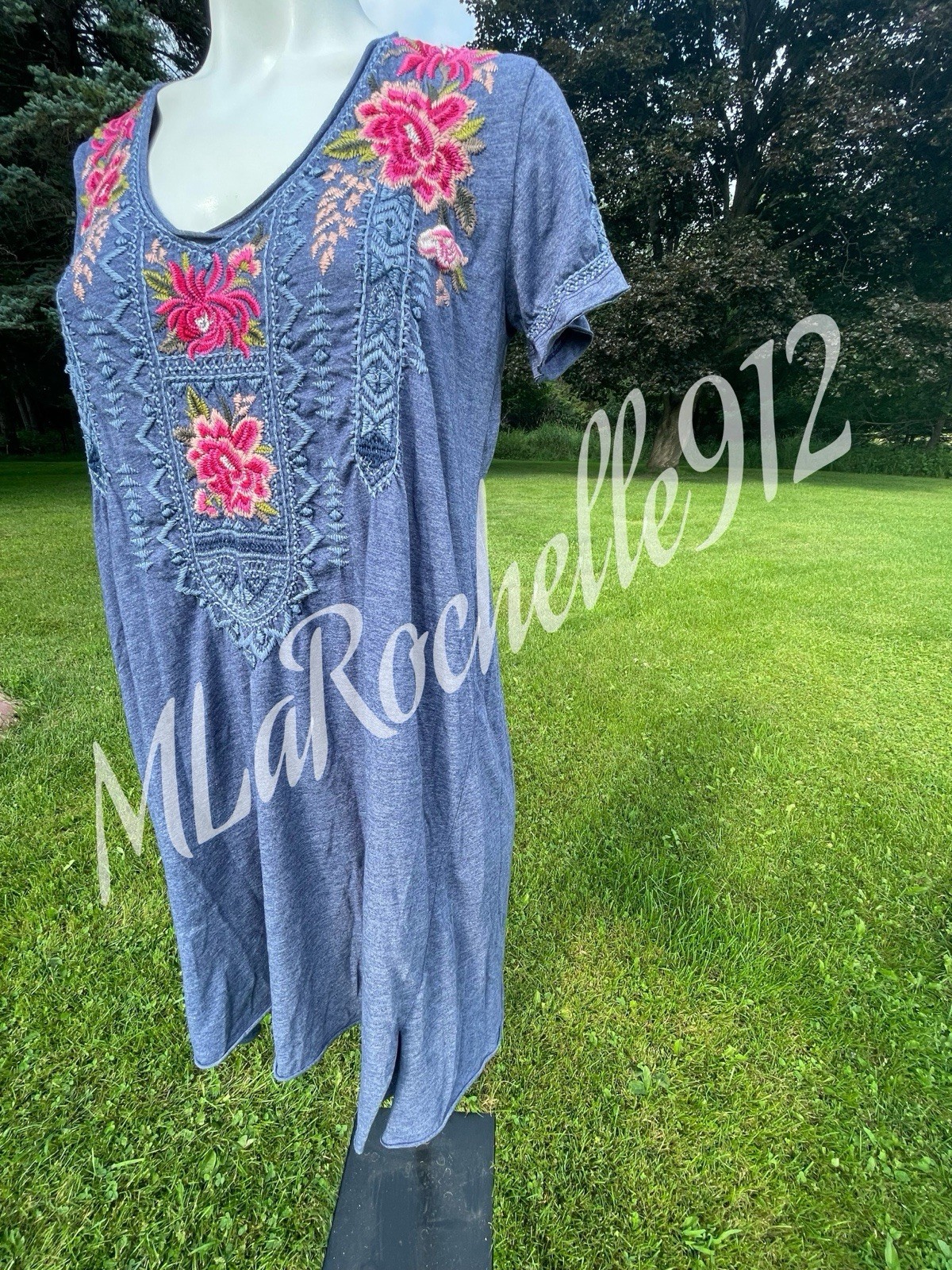 Johnny Was Embroidered Floral Boho Tee-Shirt Tunic Dress SZ: S