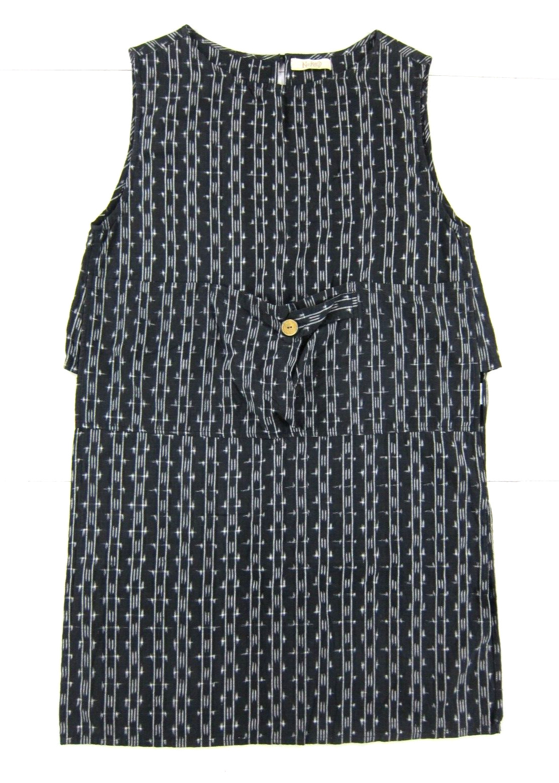 No Mad 100% Cotton Black White Asian Pocket Tank Apron Open Sides Dress Large