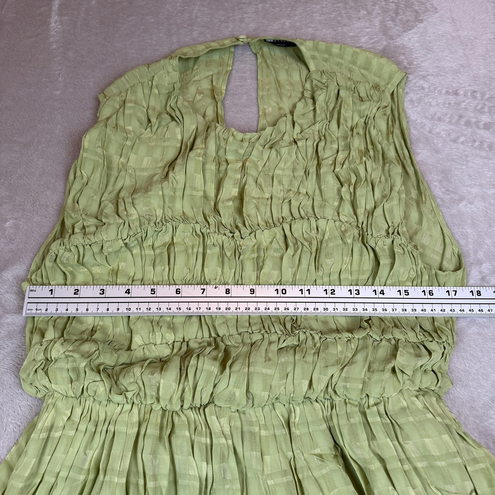 NEW ASOS DESIGN Maxi Dress Womens 12 Green Jacquard Pleated Check Sundress