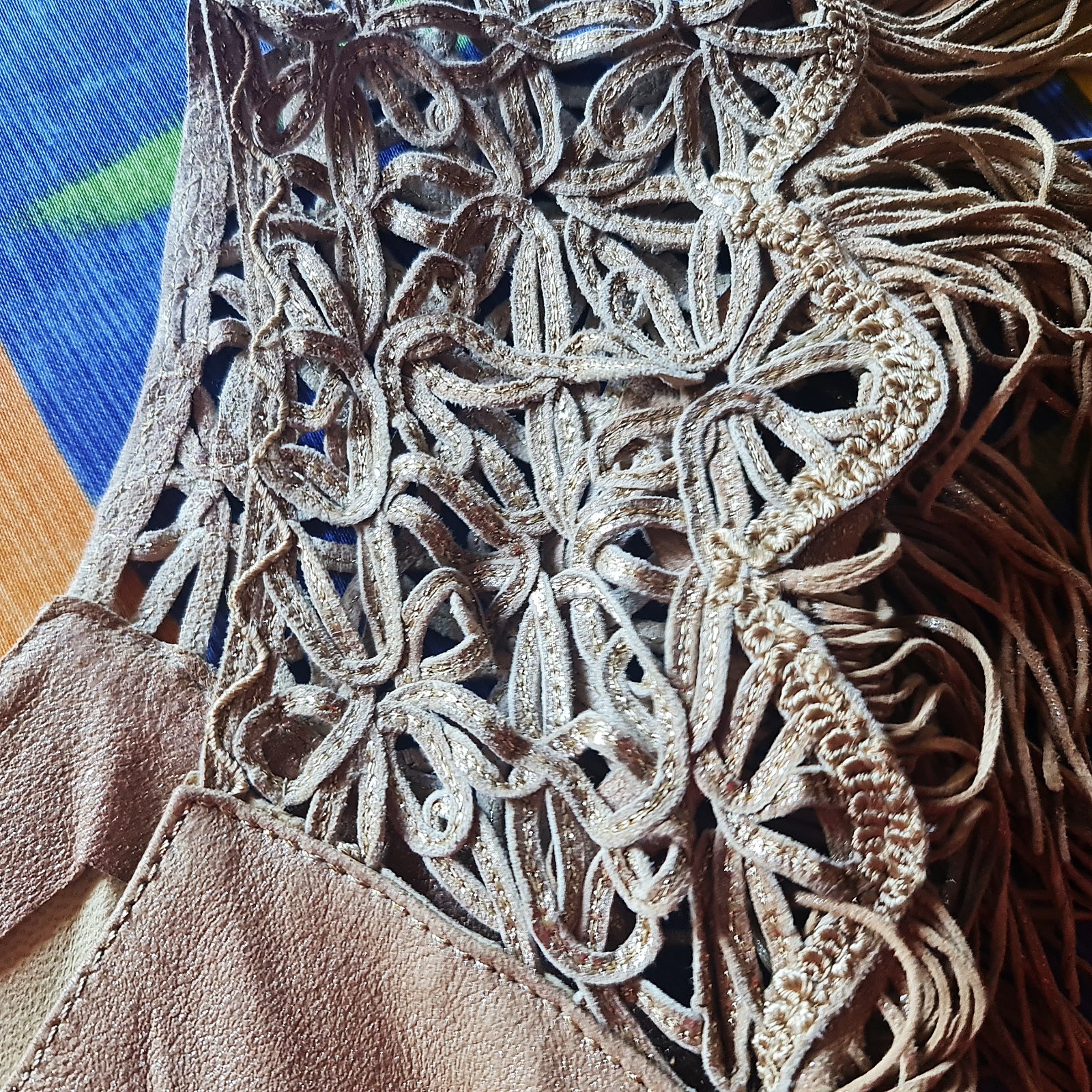 DRESS VINTAGE AUTHENTIC ITALY HIPPIE BOHHO BROWN LEATHER WOMENS US 10 EU 38