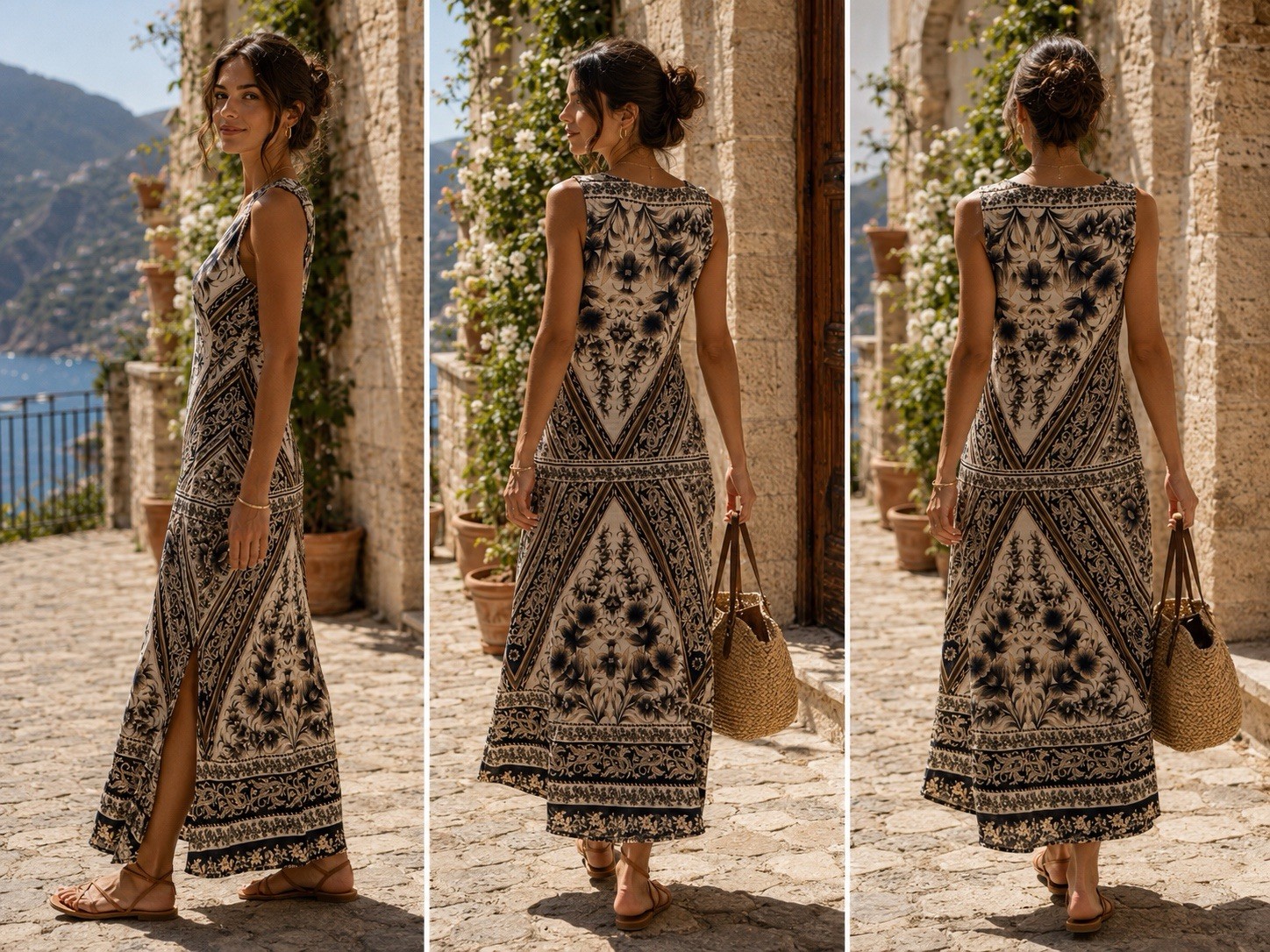 Francesca Bettini Made in Italy Linen Cotton Floral Sleeveless Midi Dress M