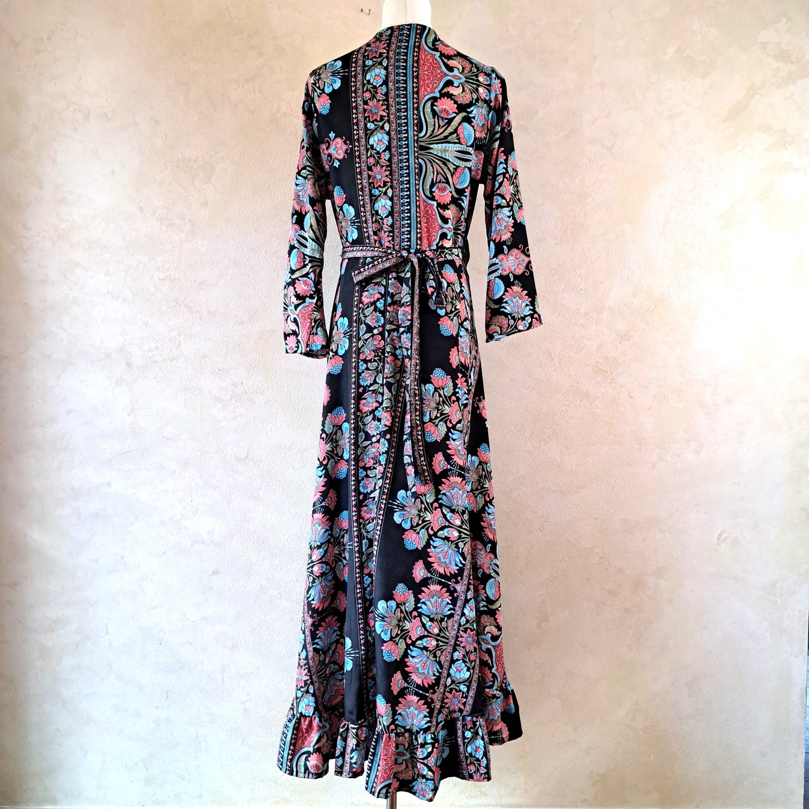 Cienna Designs Australia Silk Blend Black Paisley Floral Wrap Maxi Dress Medium