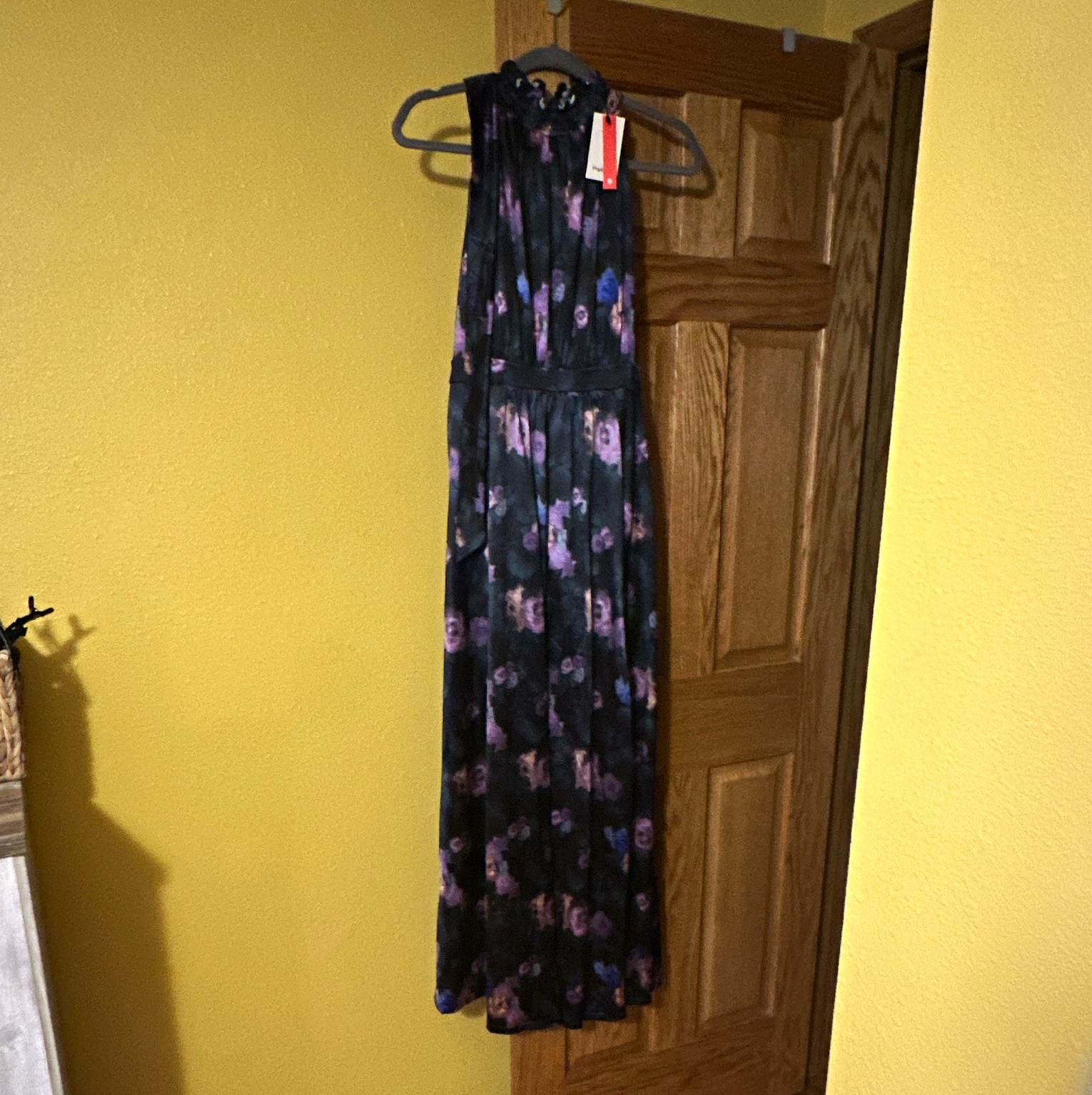 Popilush Woman’s shape-wear Purple Floral Halter Maxi Dress size Large