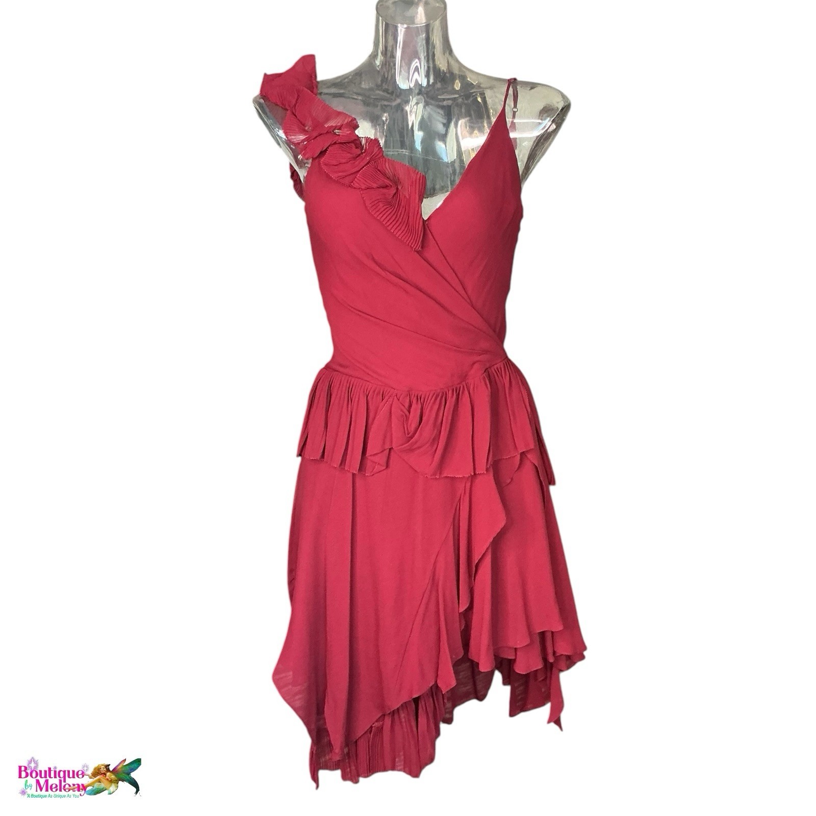 Maxazria Collection 100 Silk Cocktail Dress Spaghetti Strap Ruffle Tiered Sz 2