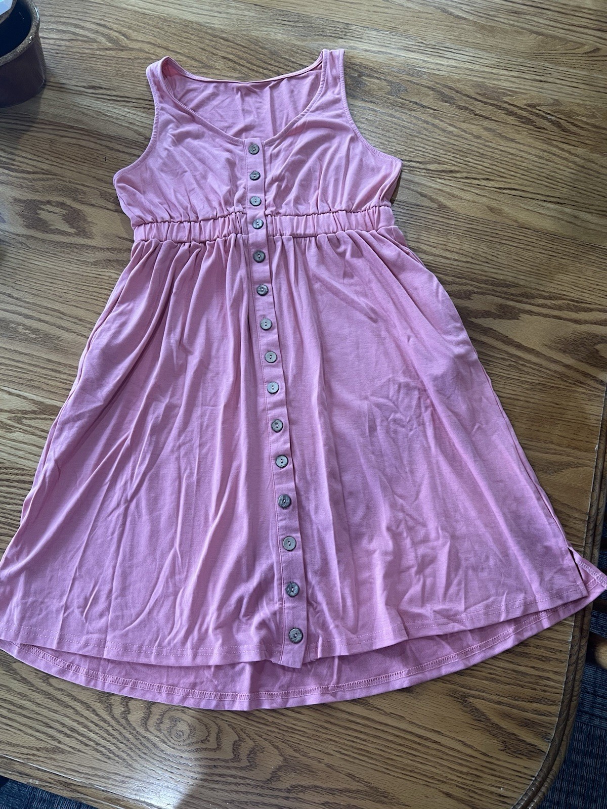 Summer Casual V Neck Sleeveless Button Down Pocketed Dress High Waist A-Line Med