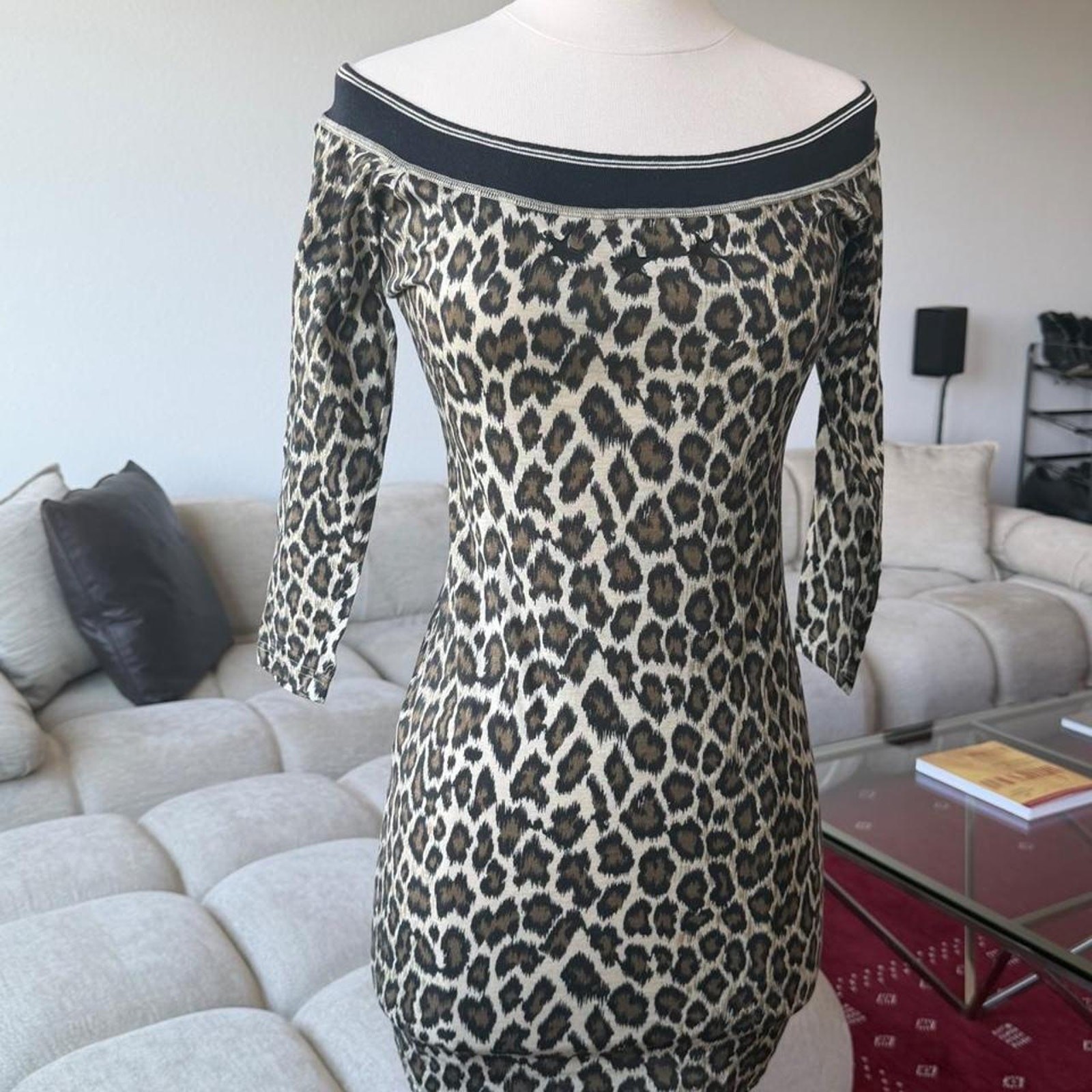 Junior Gaultier Leopard Star Bodycon Off Shoulder Dress