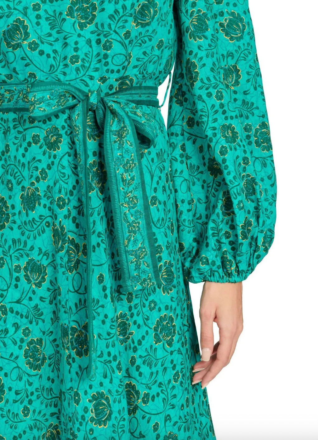 Zimmermann Lulu High Neck Green Floral Linen Long Dress Size 2 / AU 11 / US 8