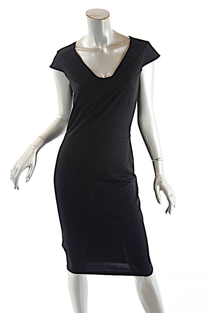 PRADA Black Viscose Blend Sweetheart Neckline Cap Sleeve Shaped Dress Sz M (US4)