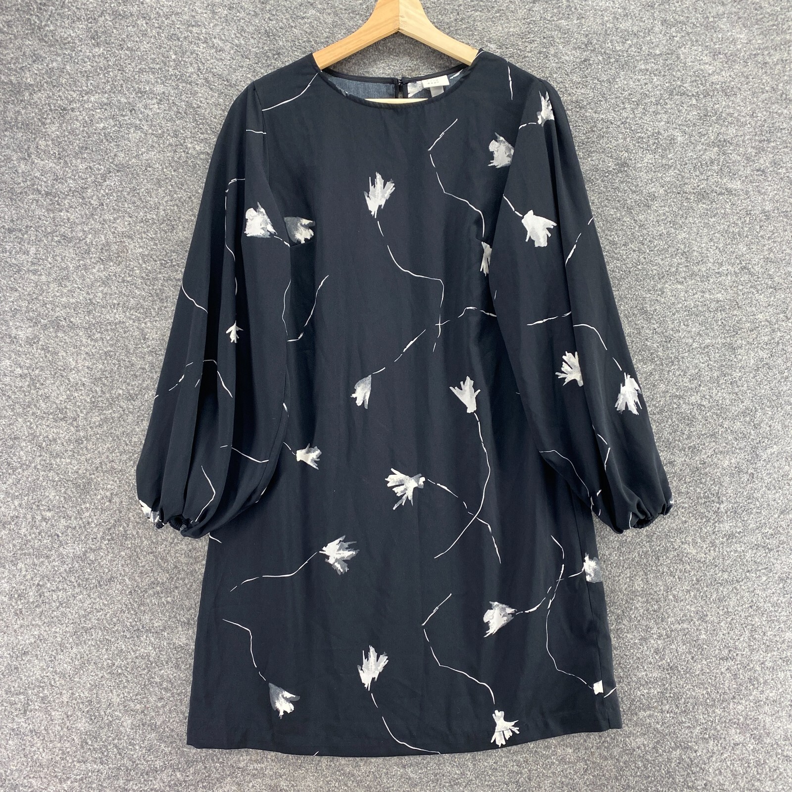 New A New Day Dress Women S Black Floral Shift Short Hook&Eye Long Sleeve