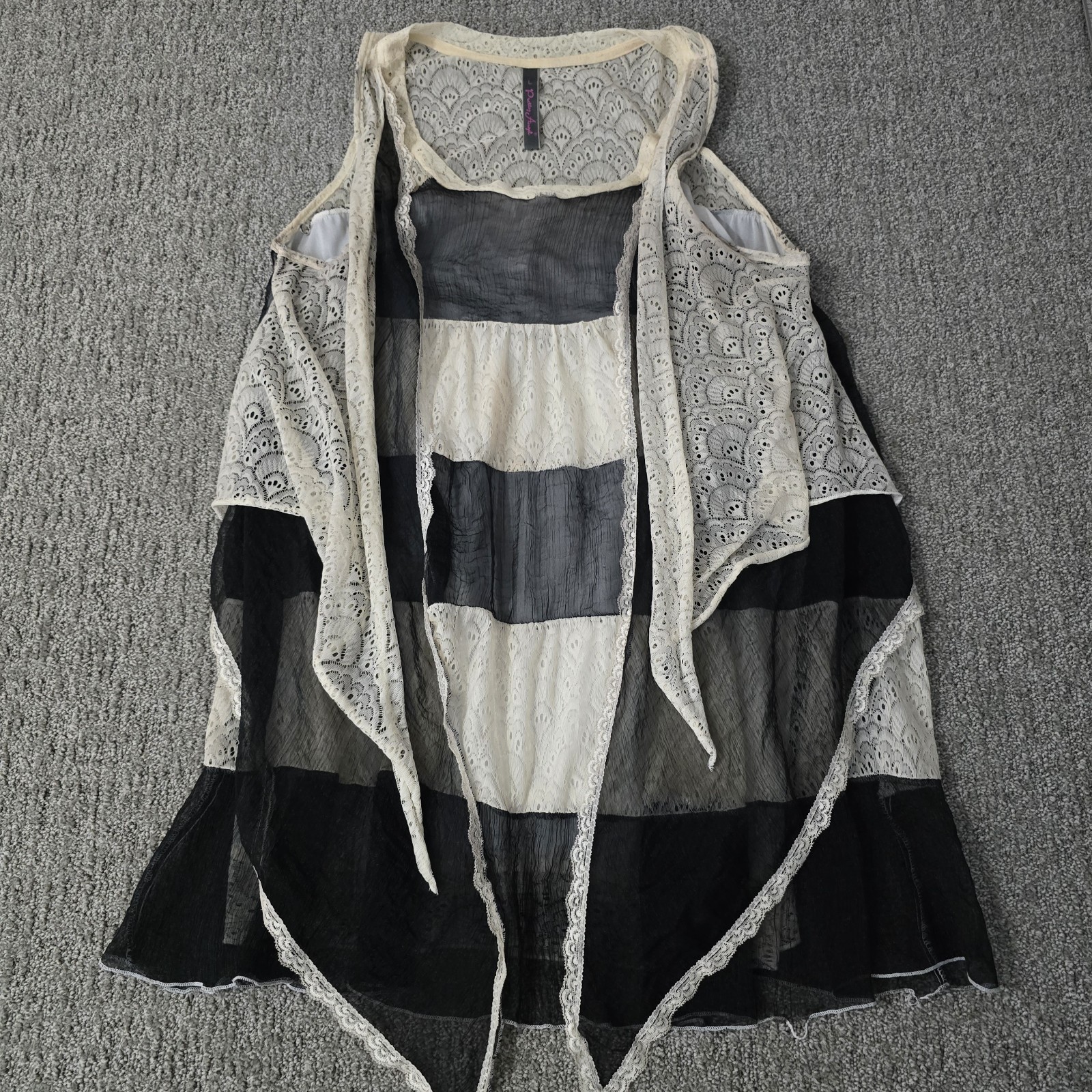 Pretty Angel Dress L Silk Lace Black Ivory Lagenlook Whimsigoth Fairy Grunge