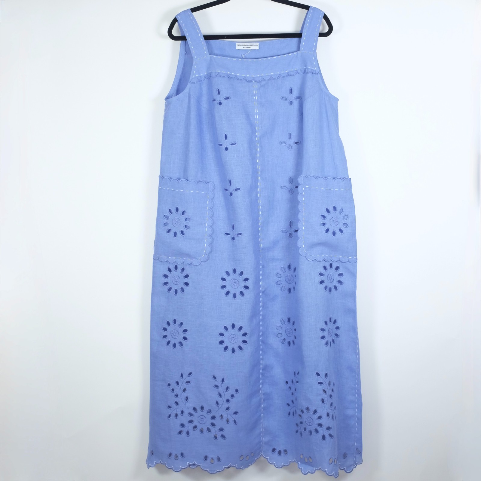 Ukraine Embroidery Maxi Dress XL Eco Friendly DORA Blue Vyshyvanka Linen $317