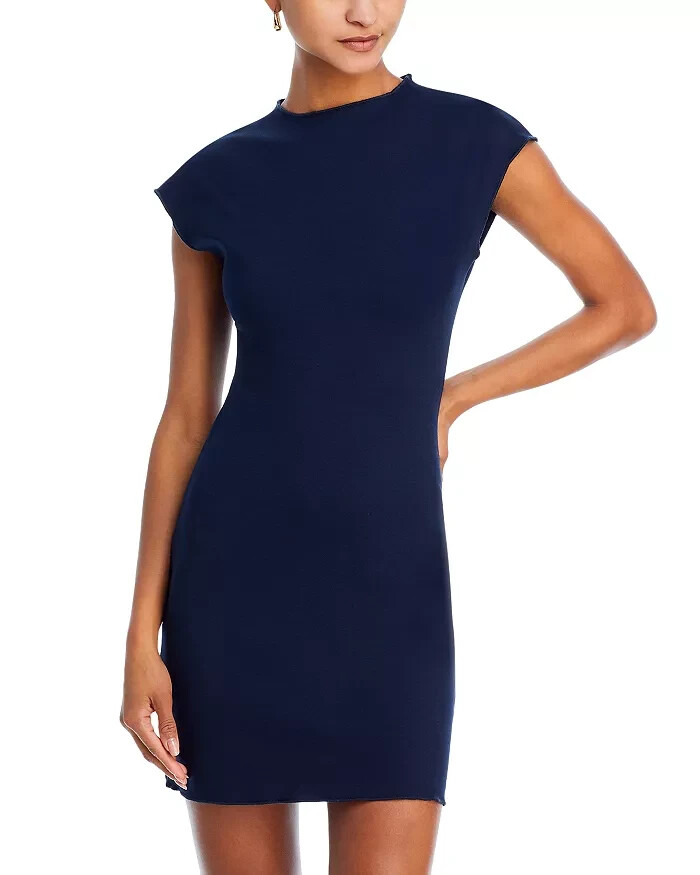 Aqua L46735 Womens Navy Ponte Knit Sheath Mini Dress Size S