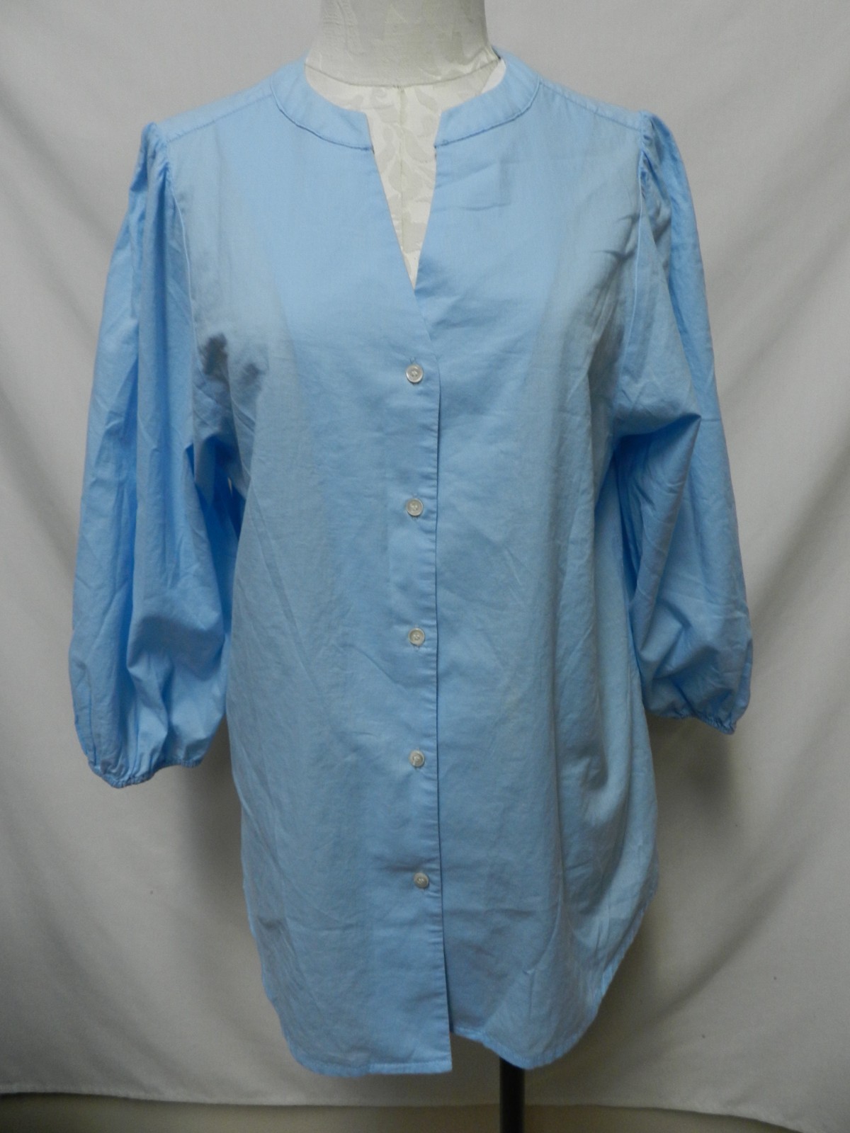J Mclaughlin Size Sz Large Lg L twill Cotton blue button down top blouse 3/4 slv