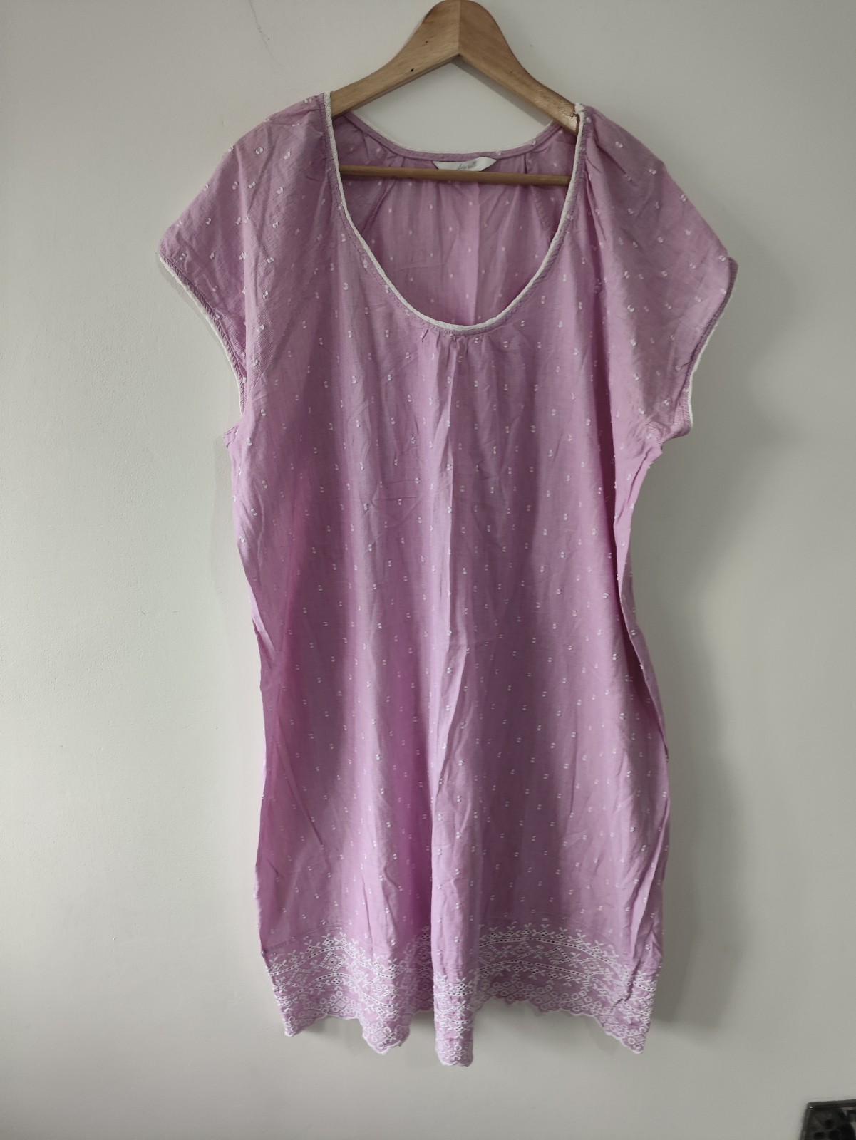M&S Midi Night Dress 22 Pink White Casual Short Sleeve Summer Embroidered Boho