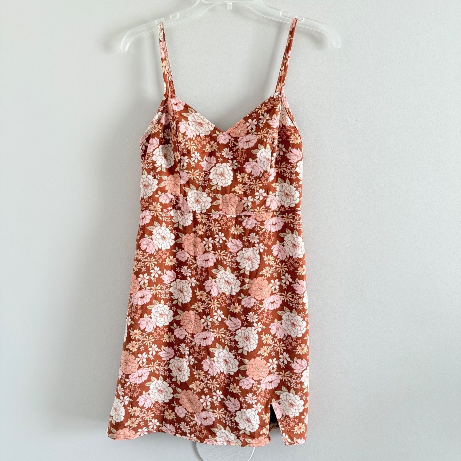 Hollister Womens Rust Floral Mini Dress V-Neck Smocked Back Size S