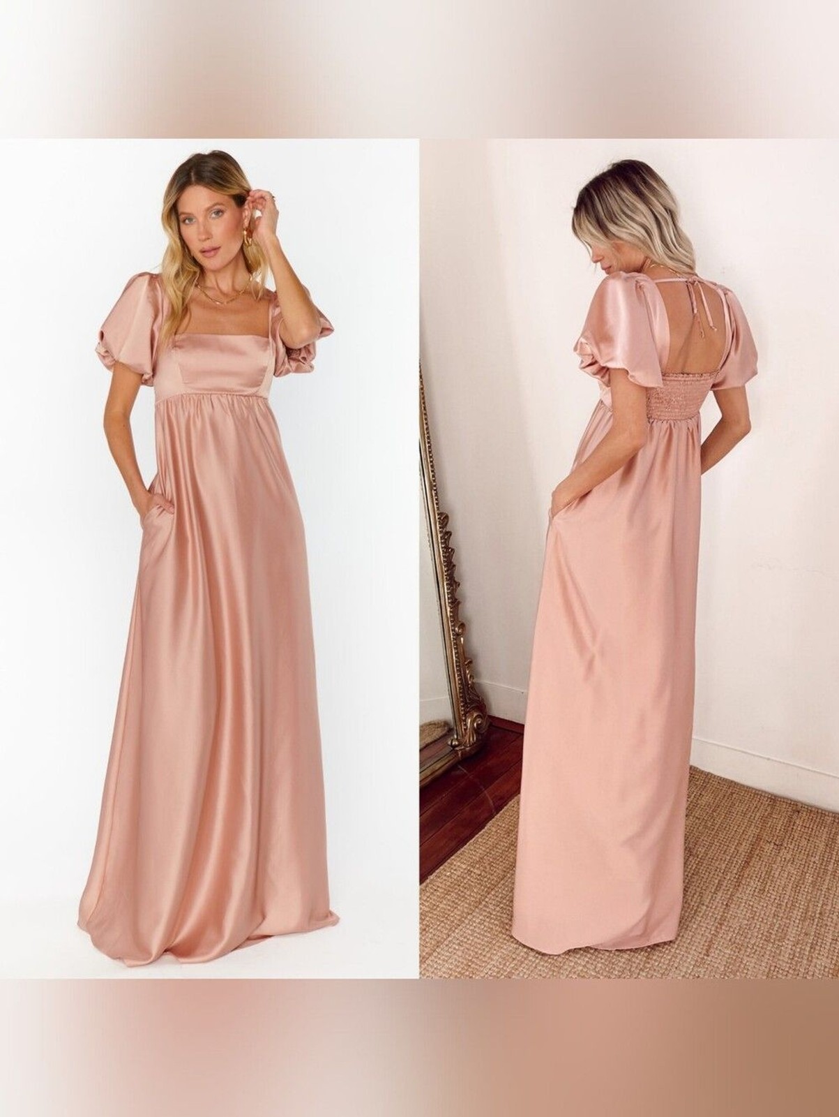 Show Me Your MuMu Nora Rose Gold Luxe Satin Maxi Dress XL Wedding Party Formal